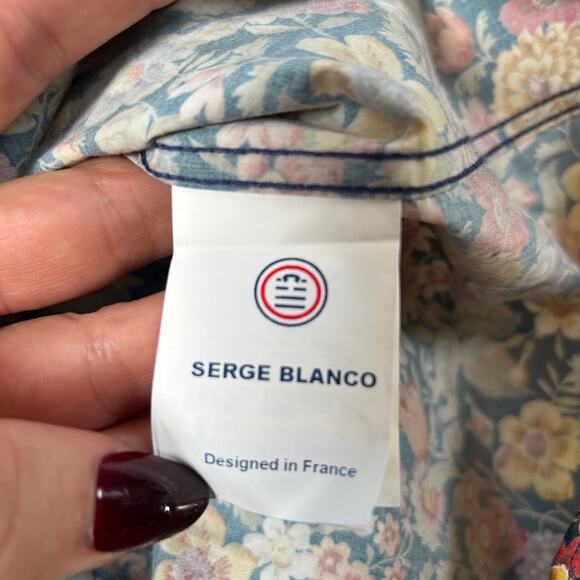 Serge Blanco Liberty Fabric Floral Shirt Navy Cotton Tailored Fit S - Picture 8 of 10